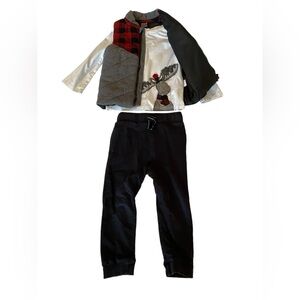 Fierce Frank boys 3t outfit. Long sleeve moose, Buffalo check vest, black pants